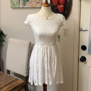 Simple classic lace white prom dress